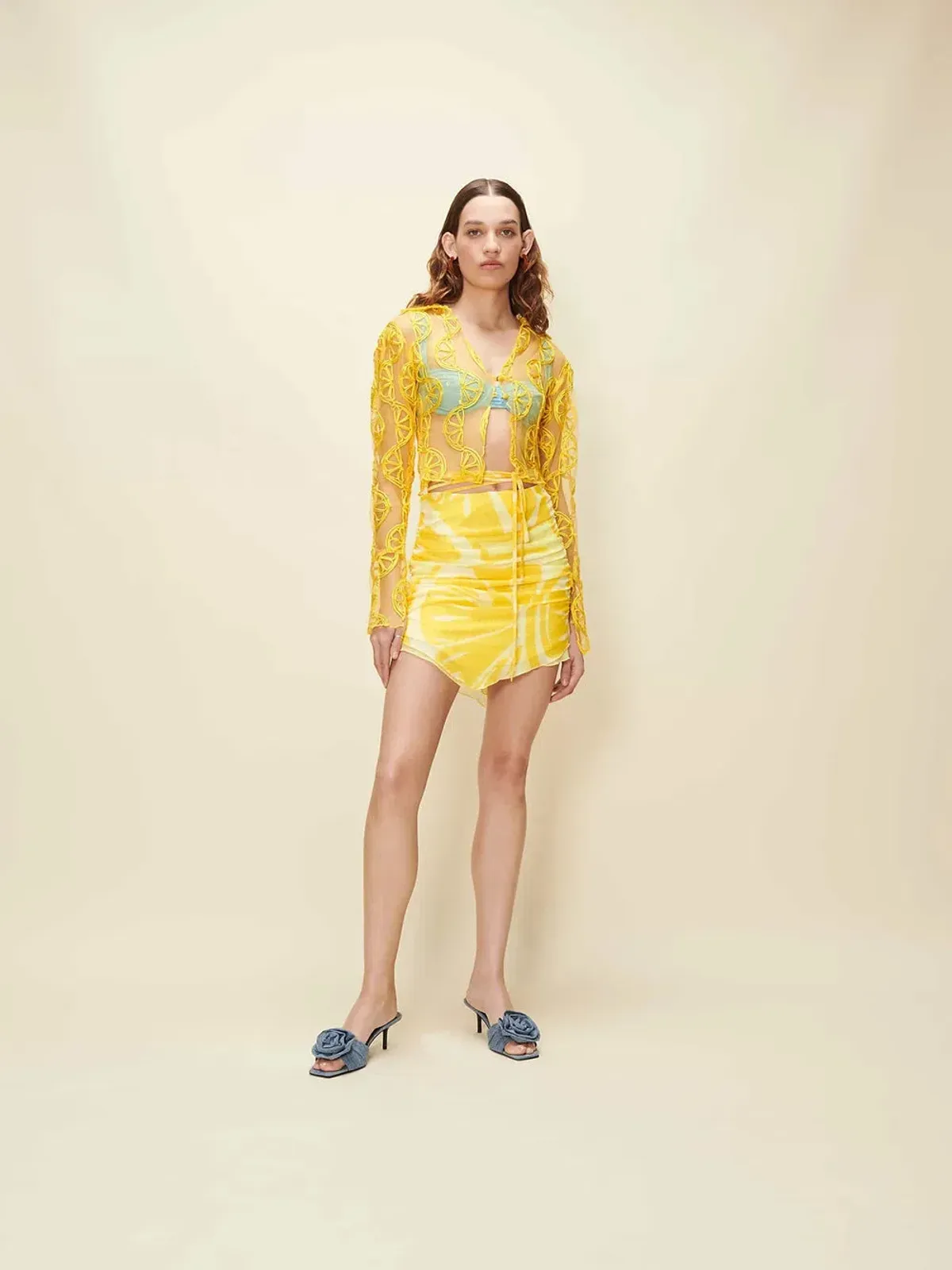 House of SunnyCasa Limon Applique Shirt in Limoncello Size AU 12 for rent on The Volte - main image