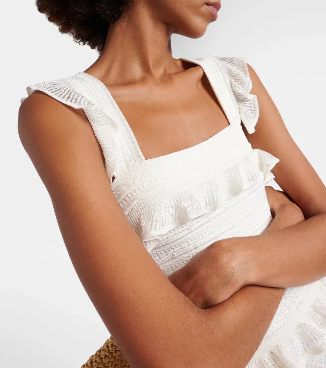 White Zimmermann Natura Ruffle Dress in Parchment Size 0 / AU 8 for rent on The Volte - main image