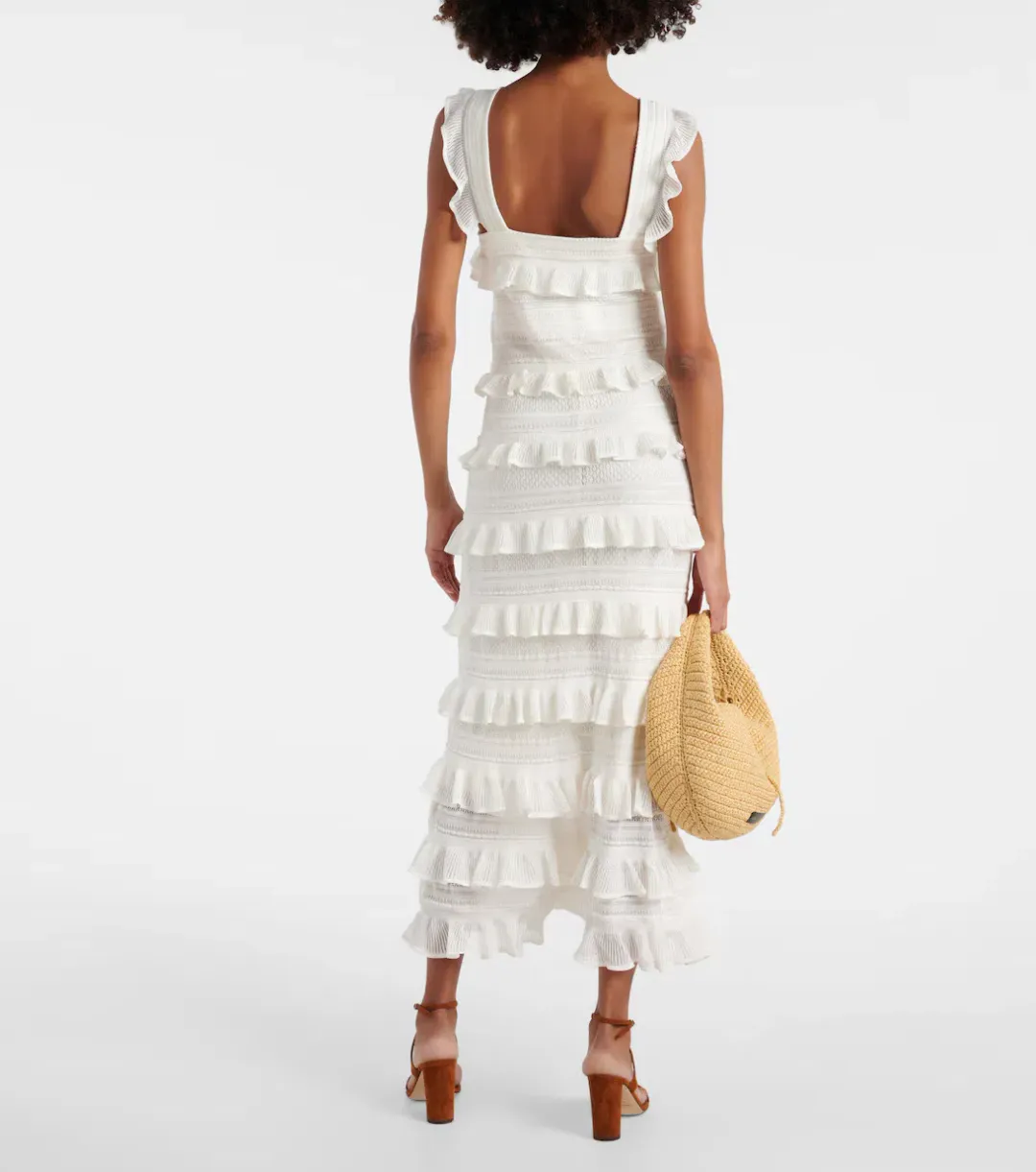 White Zimmermann Natura Ruffle Dress in Parchment Size 0 / AU 8 for rent on The Volte - main image