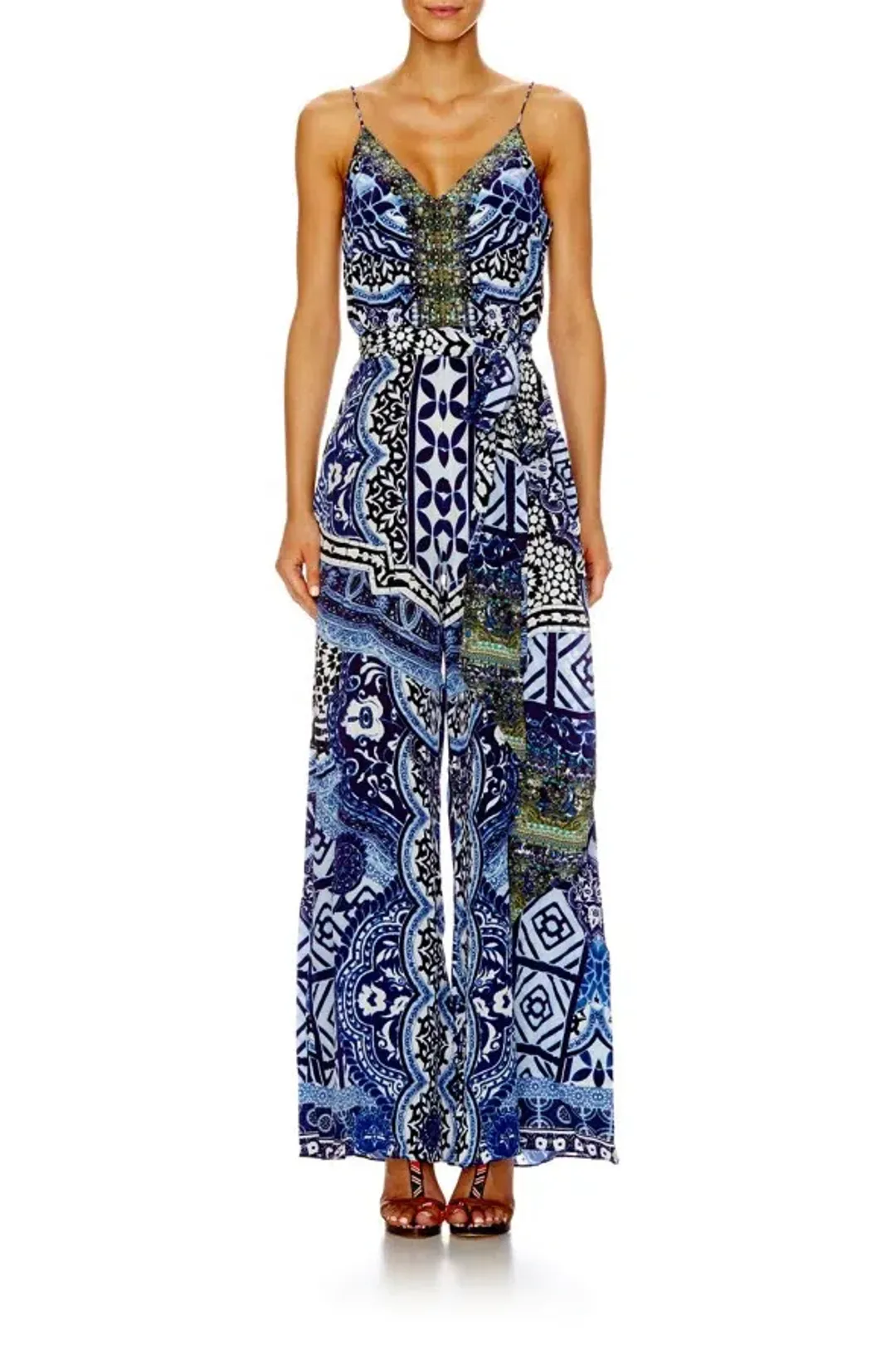 Camilla Under the Medina Moon Wide Leg Jumpsuit Blue Print Size 10 for rent on The Volte - main image