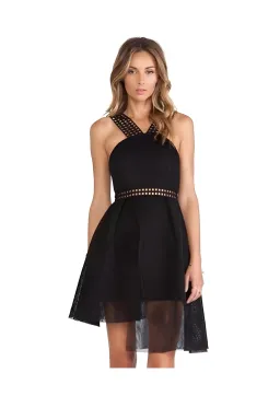 Self Portrait Tiered Mesh & Lace Asymmetric Hem Mini Dress Black Size S/ AU 8 for rent on The Volte - image 1