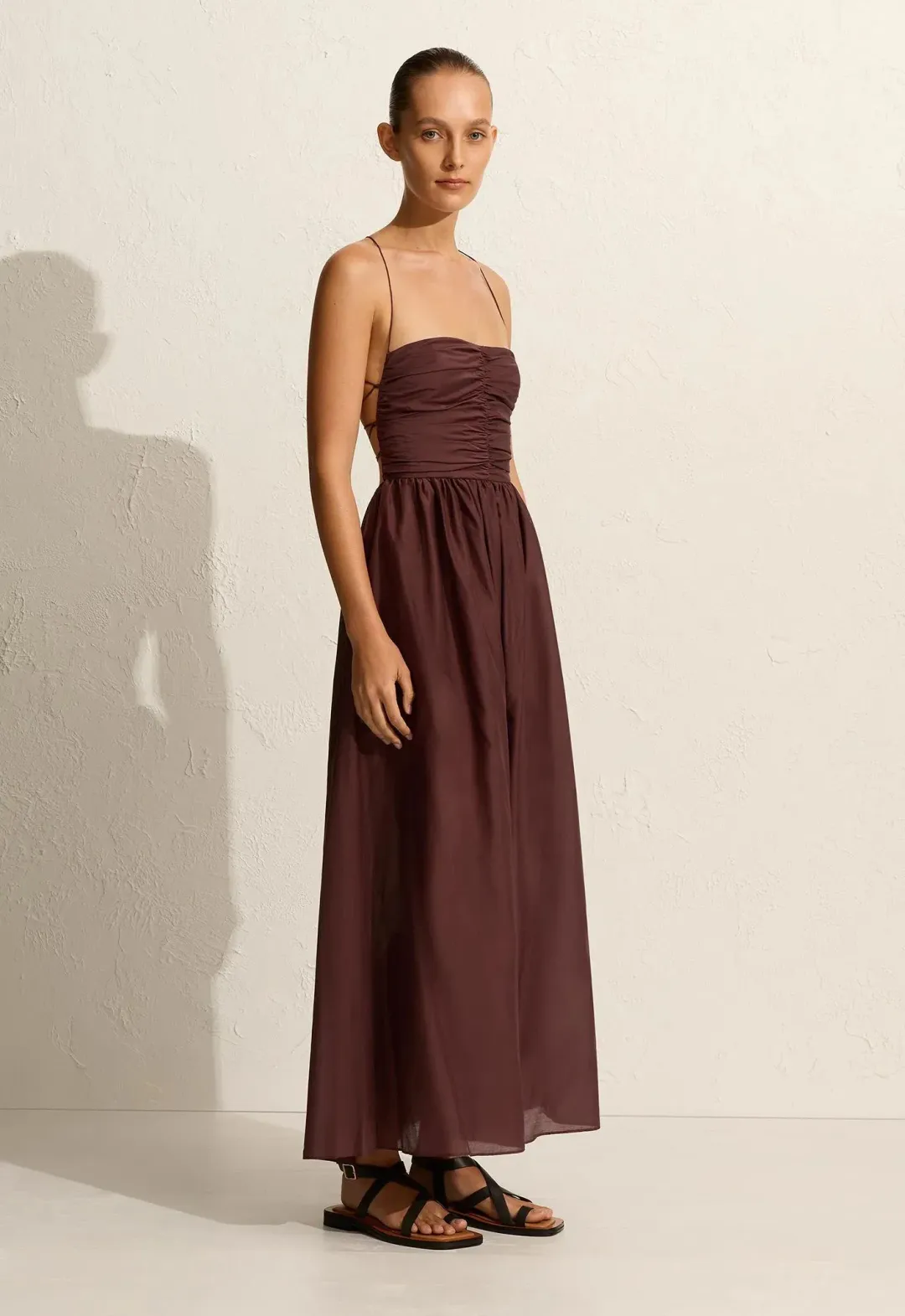 Matteau Gathered Lace Up Dress Brown Size 1/ AU 6 for rent on The Volte - main image