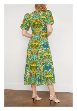 Alemais Sofie Puff Sleeve Midi Dress Green Print Size 12 for rent on The Volte - image 1