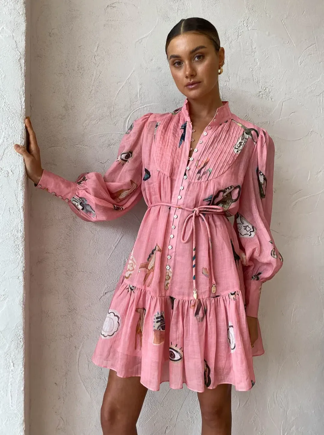 Alemais Cleo Mini Smock Dress Pink Size 8 for rent on The Volte - main image