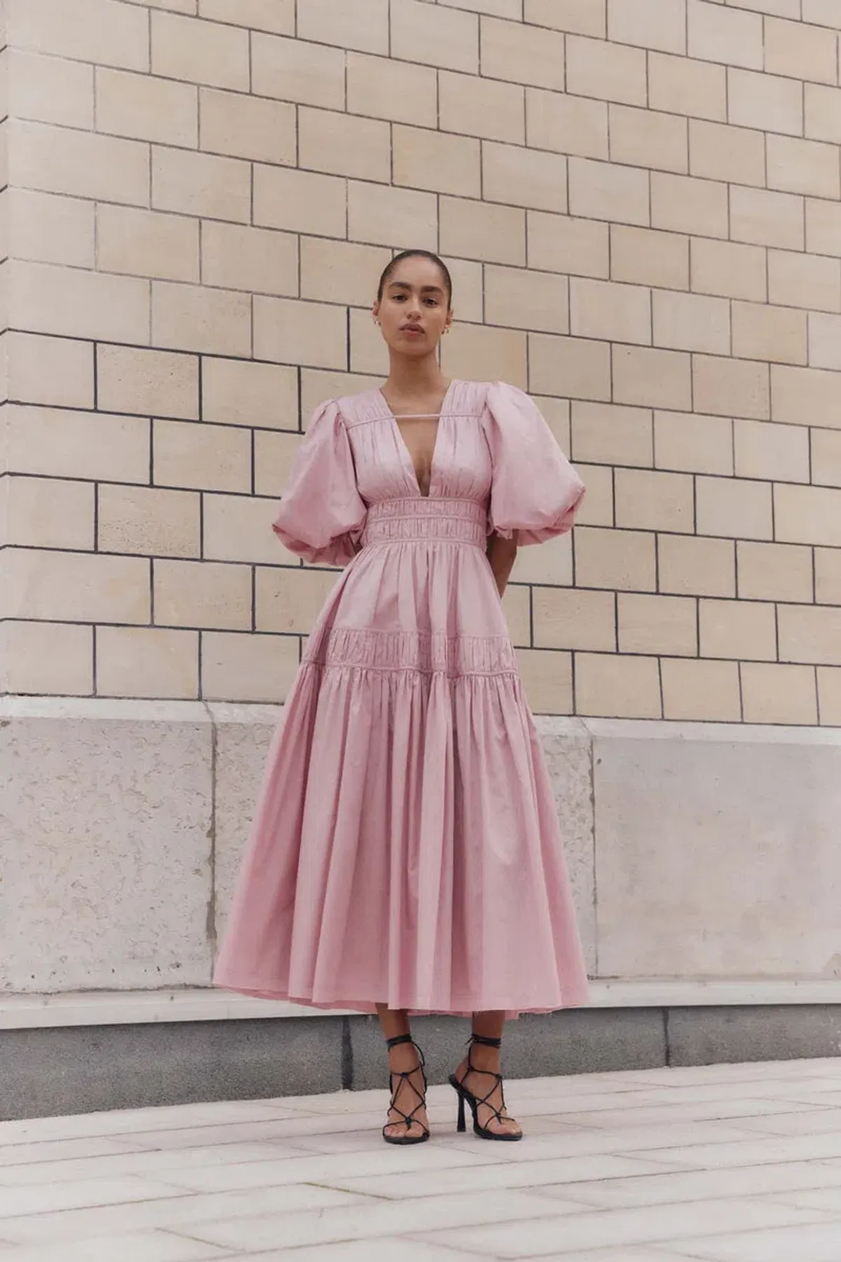 Aje Fallingwater Midi Dress Chalk Pink Size 12 for rent on The Volte - main image