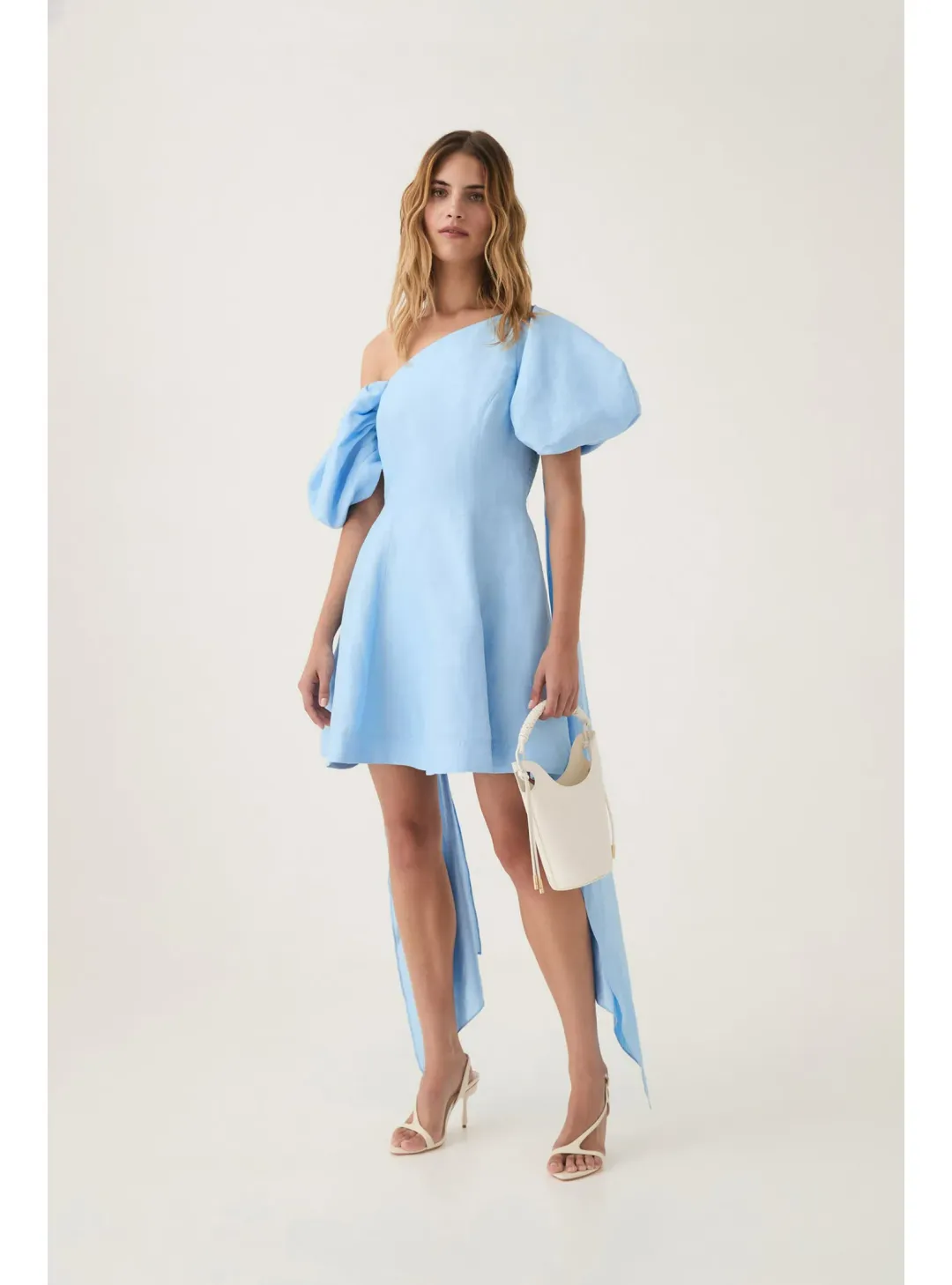 Aje Arista Tulip Sleeve Mini Dress Powder Blue Size AU 6  for rent on The Volte - main image