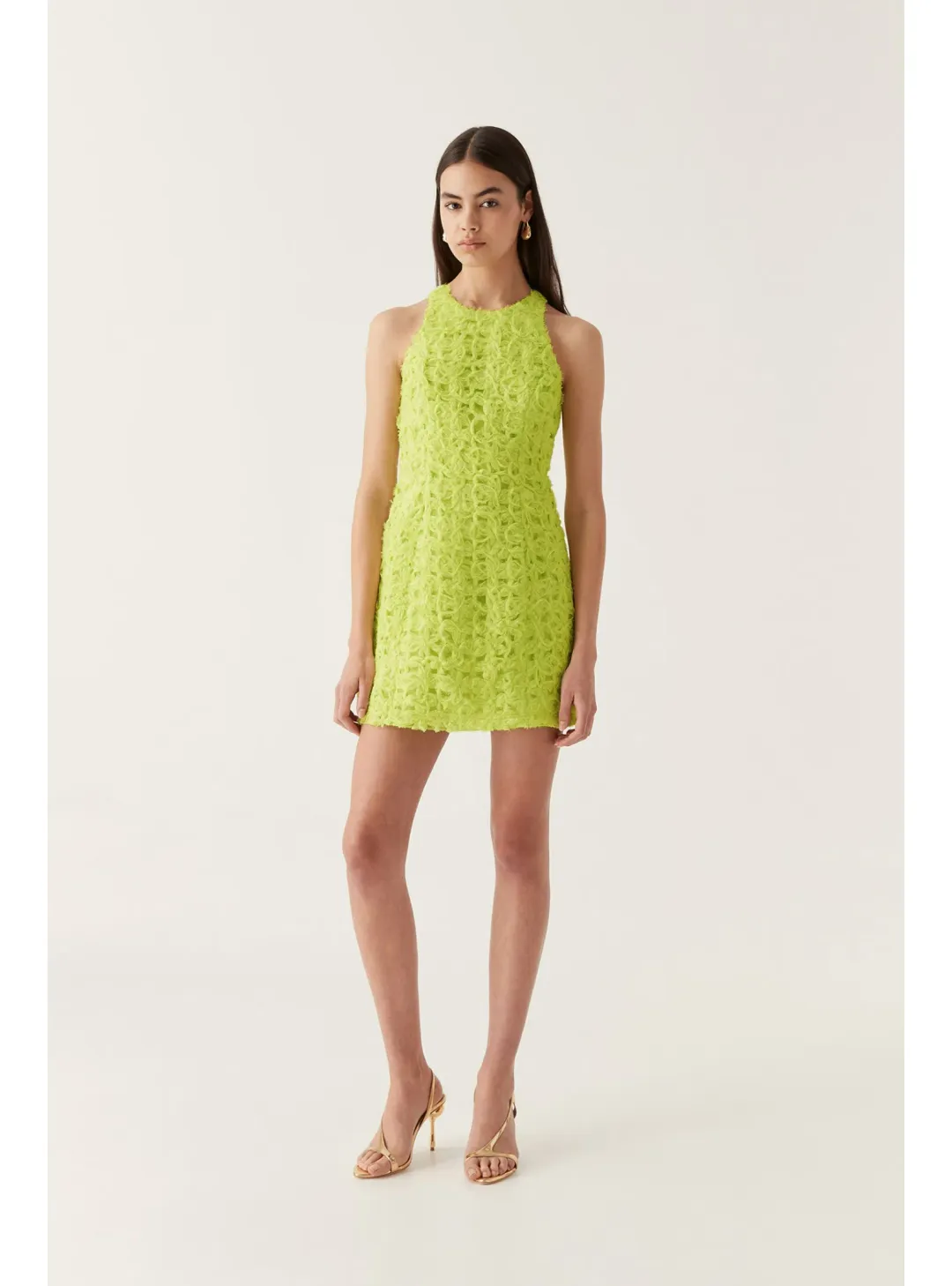 Aje Quintette Textured Mini Dress Light Lime Green Size AU 8  for rent on The Volte - main image