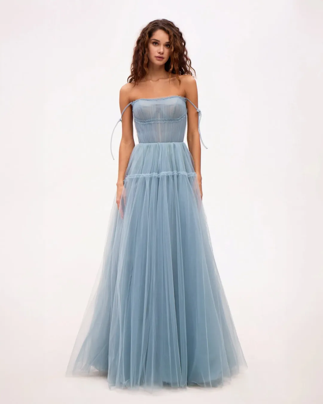 Milla Ocean Wave Tie-straps Tulle Prom Dress Blue Size M / AU 10 for rent on The Volte - main image