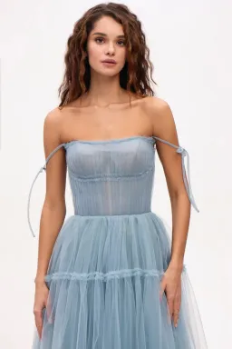 Milla Ocean Wave Tie-straps Tulle Prom Dress Blue Size M / AU 10 for rent on The Volte - image 3