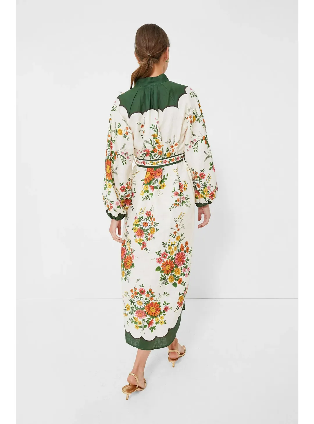 Alemais Elisabetta Belted Linen Midi Shirt Dress Floral Print Size AU 8 for rent on The Volte - main image