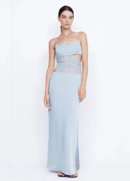 Bec and Bridge Mari Lou Asym Sheer Panel Maxi Dress in Dove Blue Size 8 for rent on The Volte - image 1