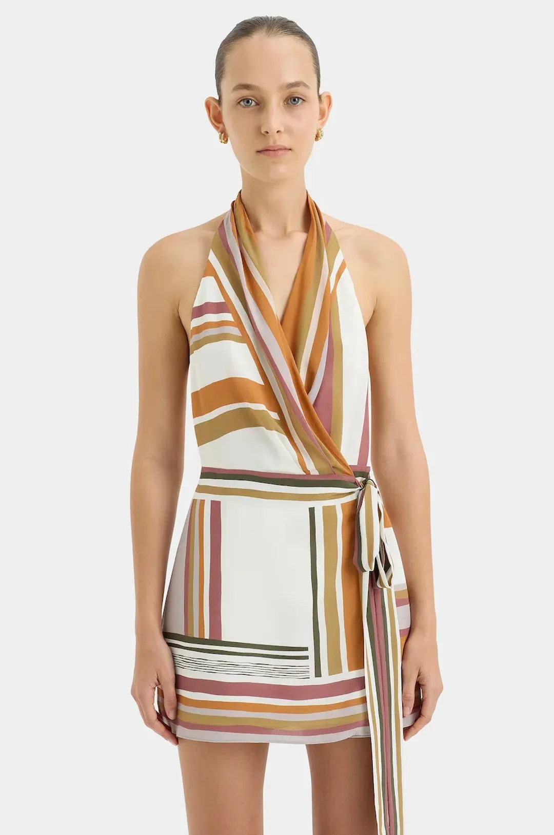 Sir the Label Caprera Wrap Halter Mini Dress Milazzo Stripe Print Size 1 / AU 6-8 for rent on The Volte - main image