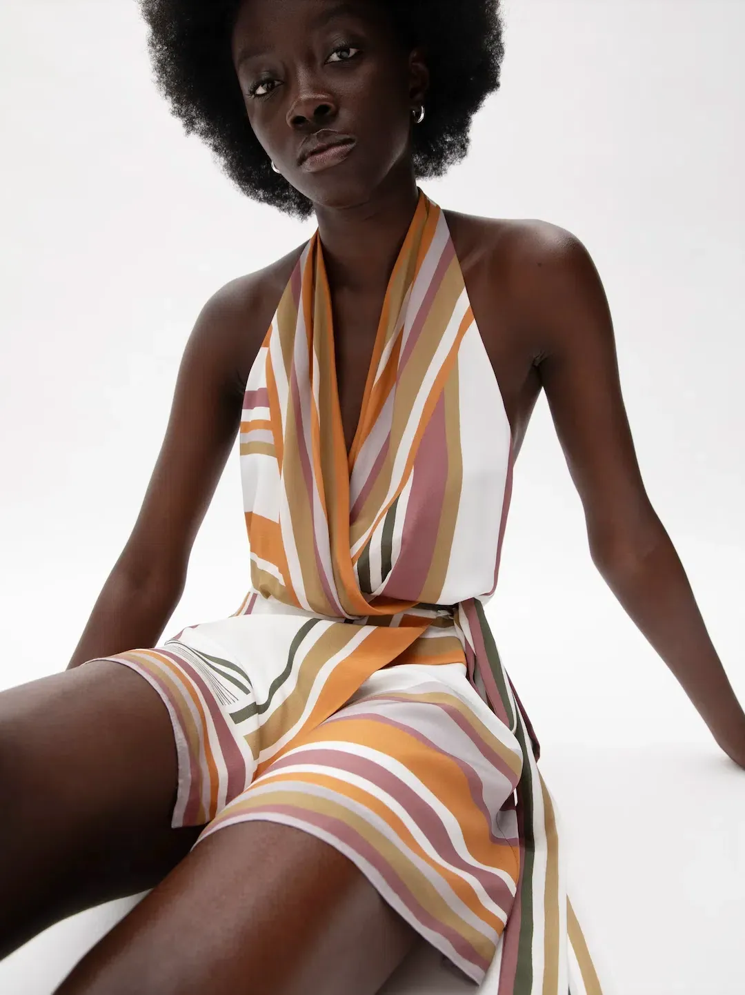 Sir the Label Caprera Wrap Halter Mini Dress Milazzo Stripe Print Size 1 / AU 6-8 for rent on The Volte - main image