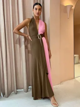 Hansen and Gretel Tempest Halter Wrap Dress in Carob/Pink Size S / AU 8 for rent on The Volte - image 1