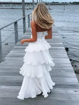 Aje Sunbeam Ruched Bustier and Cosmos Tiered Maxi Skirt Set Ivory Size 10 for rent on The Volte - image 2