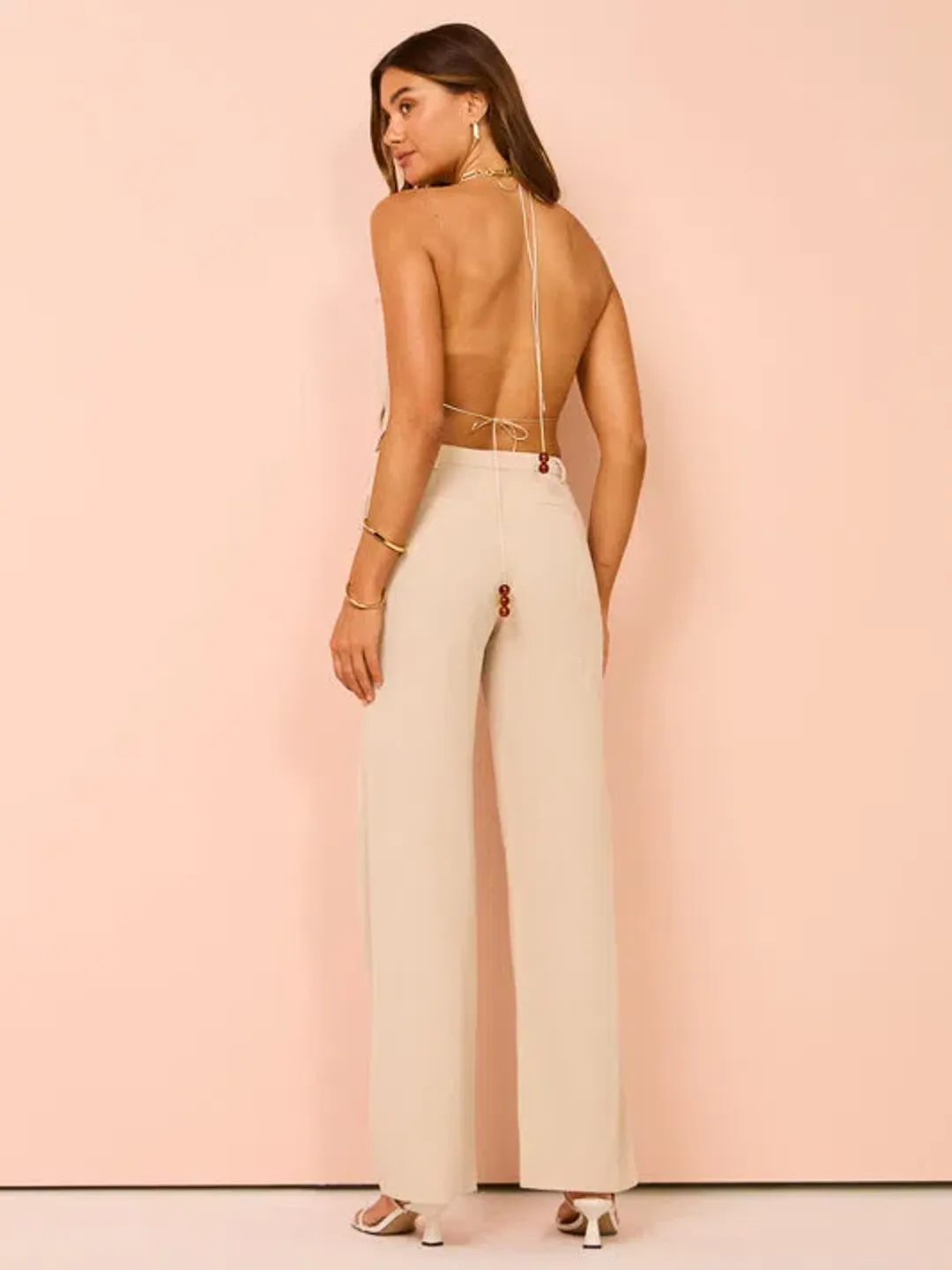 Bec & Bridge Desiree Halter Top and Straight Leg Pants Set in Sand Size 8 for rent on The Volte - main image