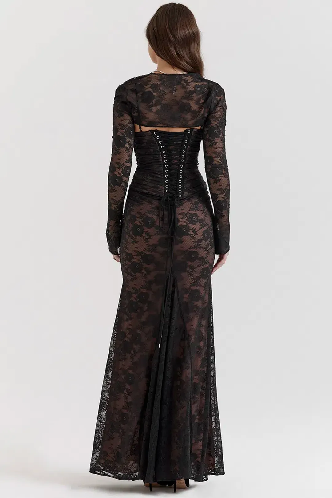 House Of Cb Artemis Lace Maxi Dress Black Size 12 for rent on The Volte - main image
