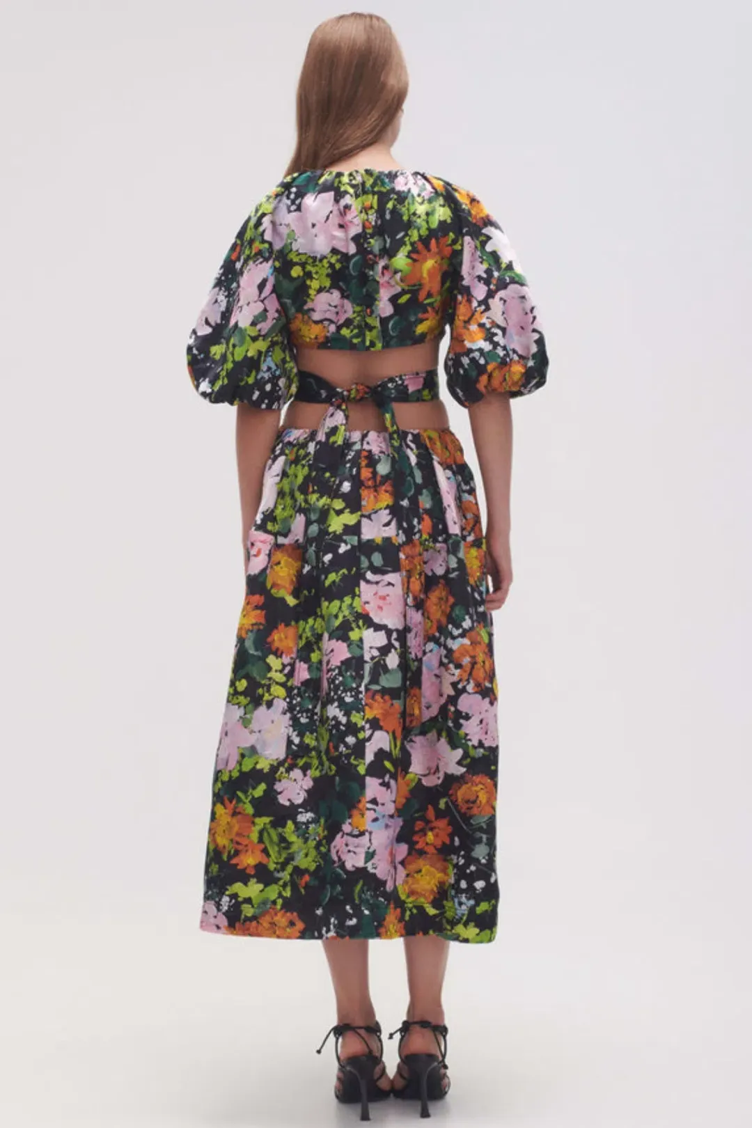 Aje Mimosa Cutout Midi Dress Midnight Floral Size 8 for rent on The Volte - main image