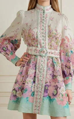 Zimmermann Jude Buttoned Mini Dress Aqua Gradient Floral Size 2 / AU 12 for rent on The Volte - image 1