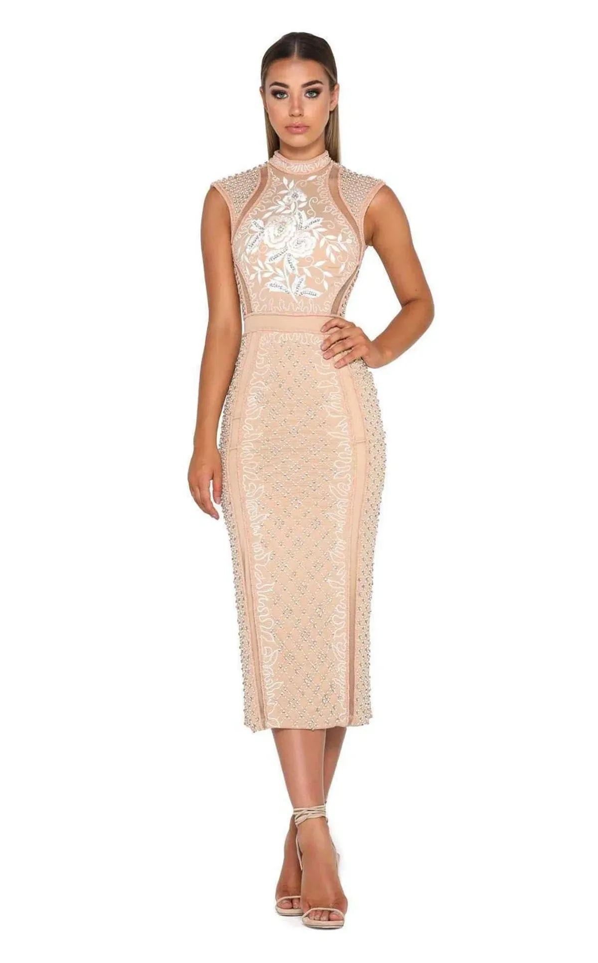 Portia And Scarlett Balmain Beaded Gown Blush Size 6 for rent on The Volte - main image