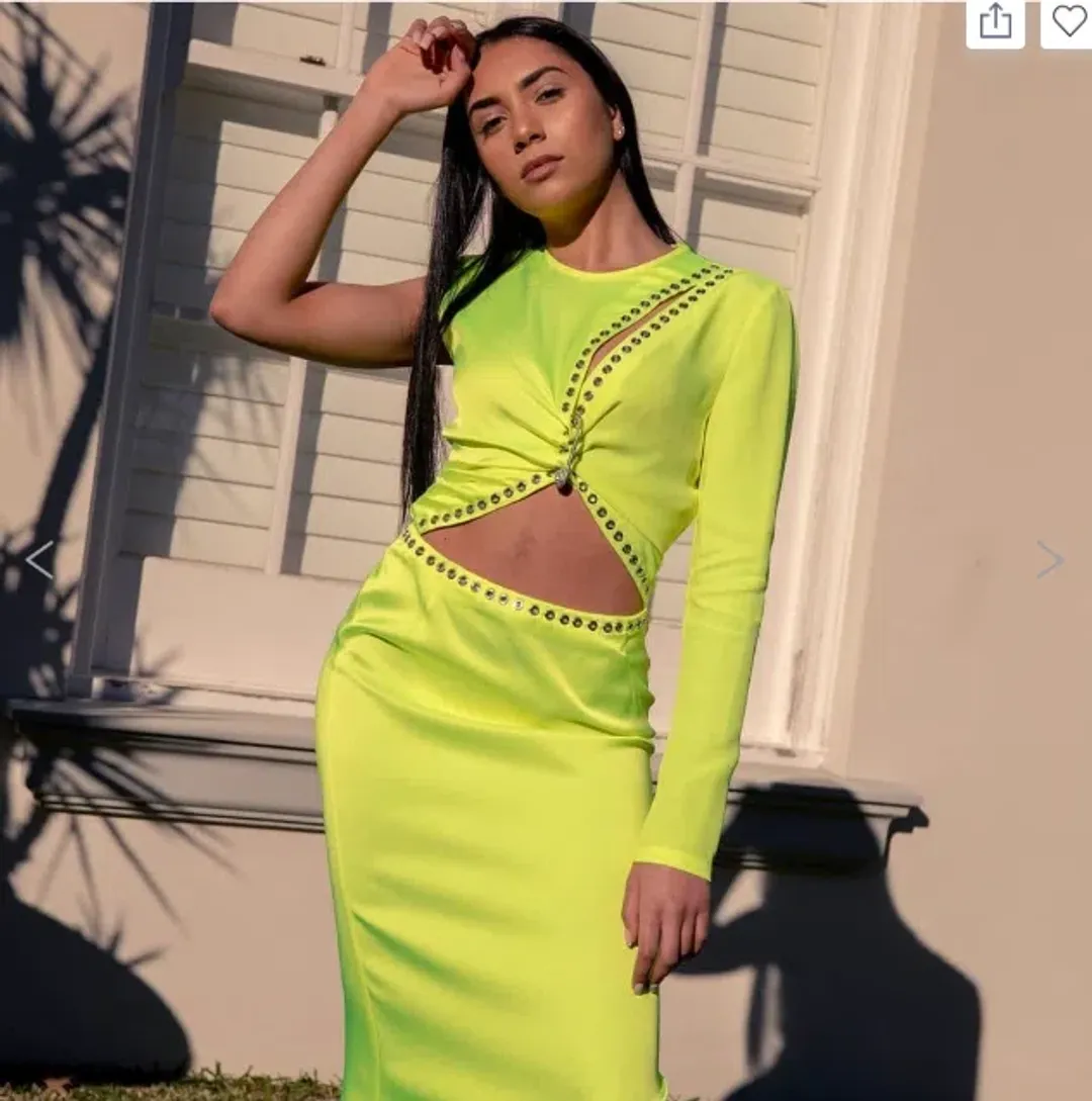 Versace Safety Pin Cut Out Midi Dress Yellow Size 6 for rent on The Volte - main image