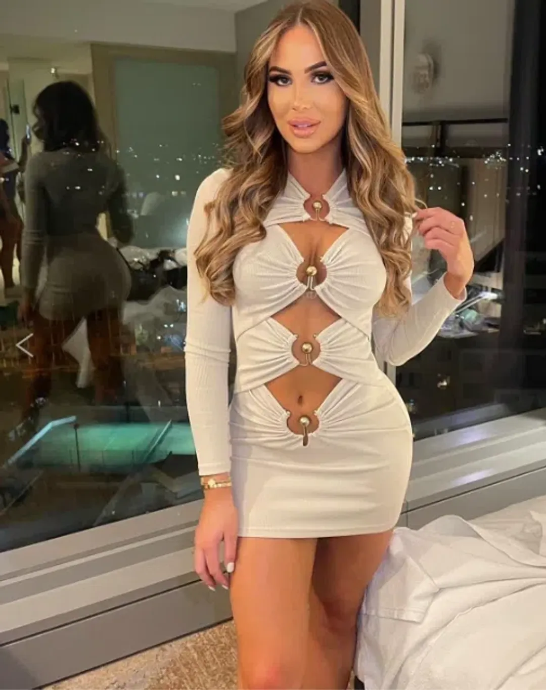 Christopher Esber Ruched Column Long Sleeve Mini Dress White Size 6 for rent on The Volte - main image