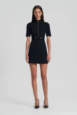 Scanlan Theodore Crepe Knit Mini Button Dress Black Size 8 for rent on The Volte - image 1