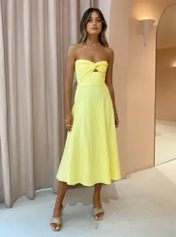 By Johnny Penelope Strapless Midi Dress Yellow Size 6 for rent on The Volte - image 1