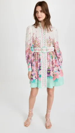Zimmermann The Jude Buttoned Mini Dress in Aqua Gradient Flora Size 0/Au 8 for rent on The Volte - image 4