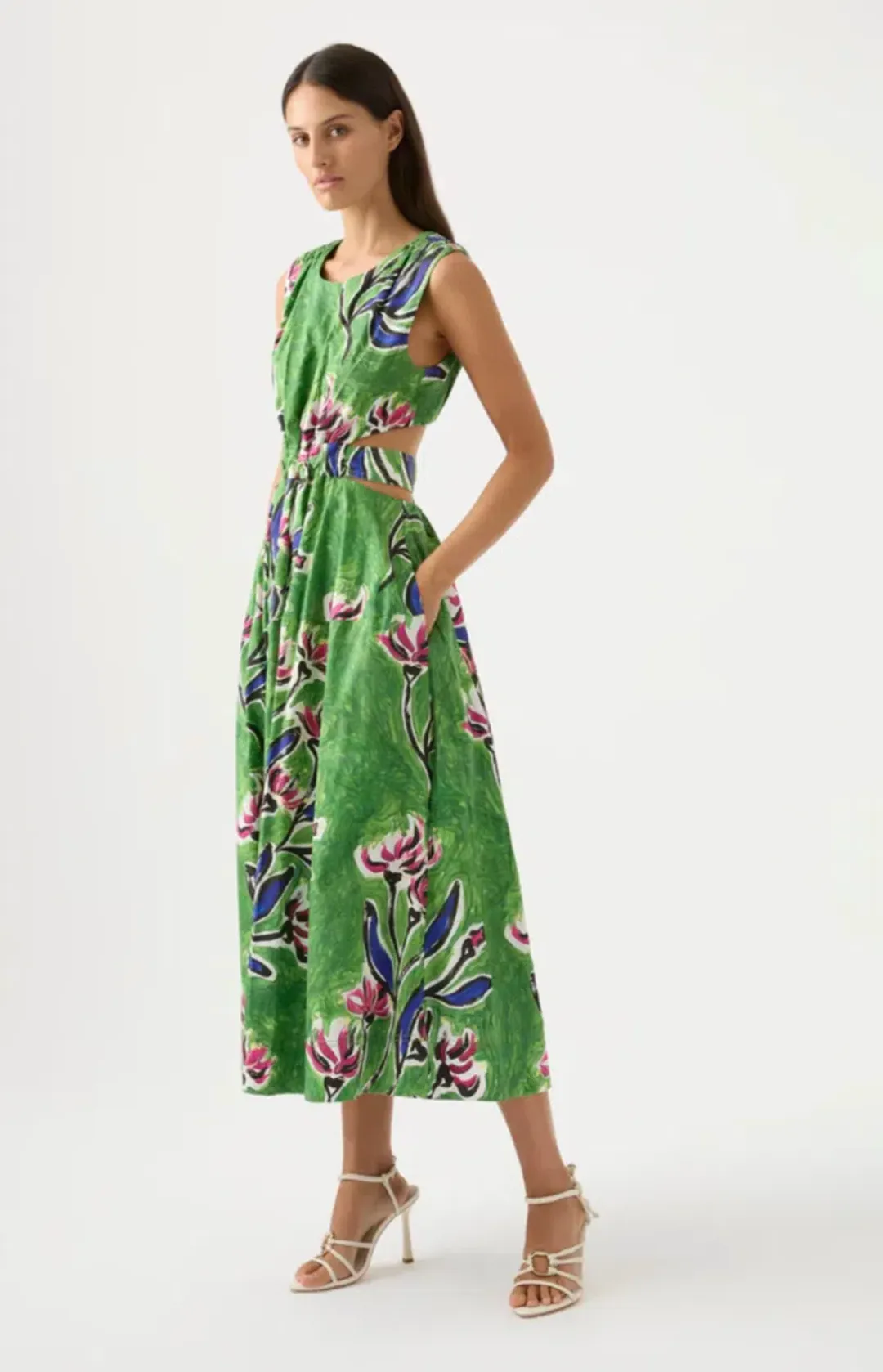 Aje Zorina Tie Midi Dress Native Gumnut Floral Size 6 for rent on The Volte - main image