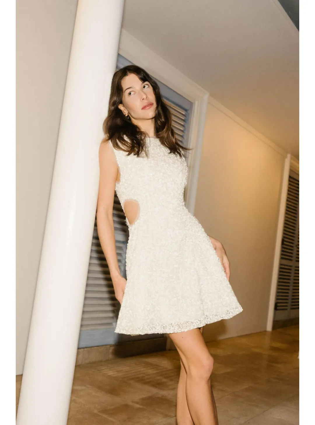 Aje Mirage Beaded Mini Dress Ivory Size AU 10 for rent on The Volte - main image