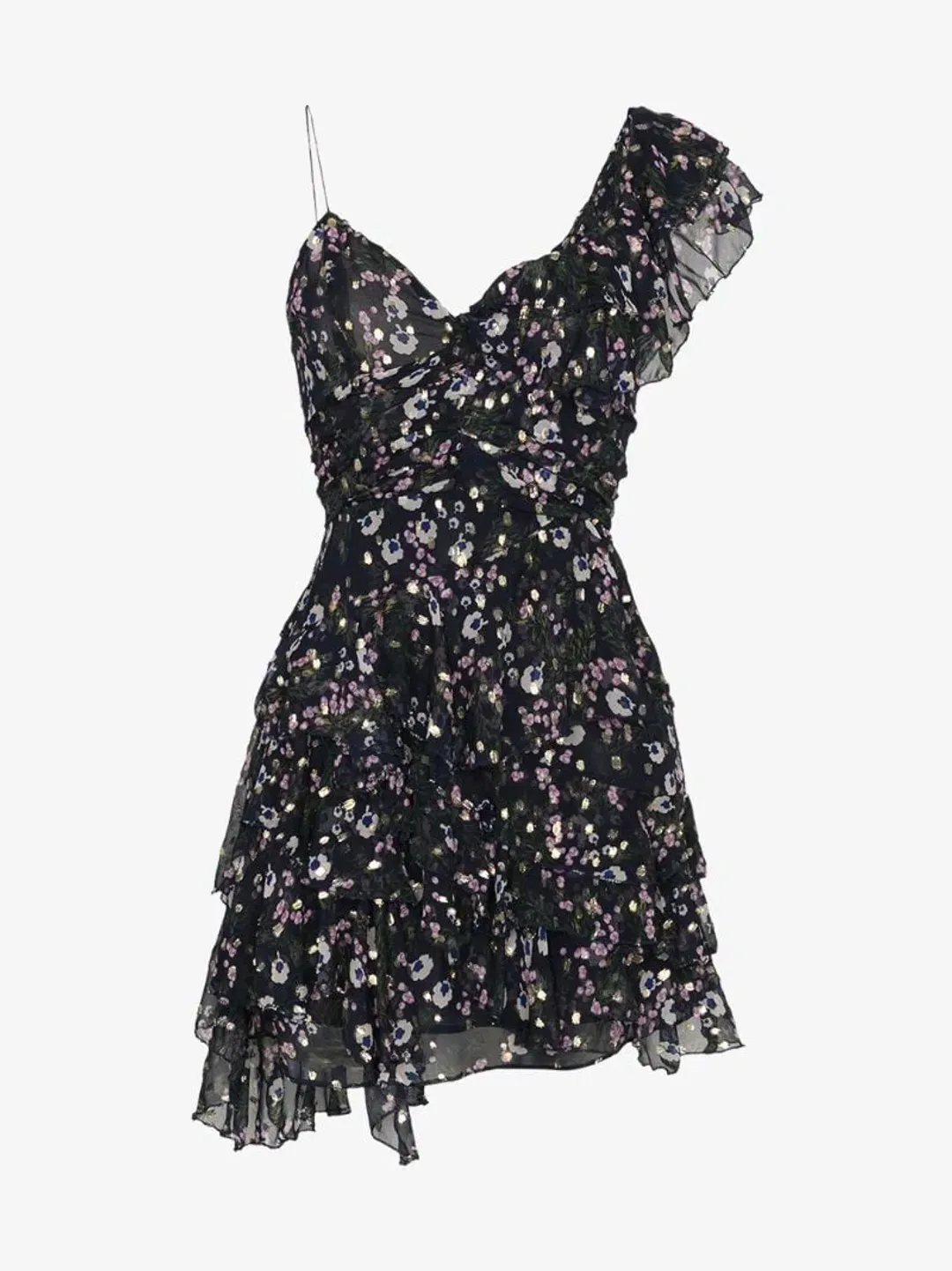 Isabel Marant Manda Metallic Fil Coupé Silk Blend Mini Dress Floral Print Size 8 for rent on The Volte - main image