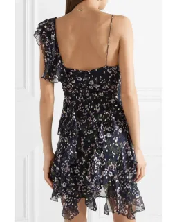 Isabel Marant Manda Metallic Fil Coupé Silk Blend Mini Dress Floral Print Size 8 for rent on The Volte - image 2