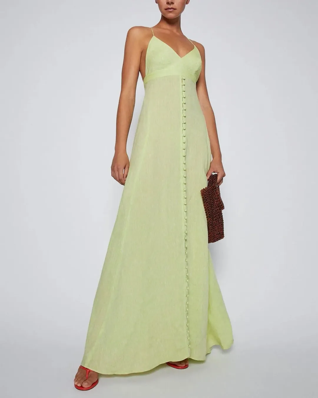 Scanlan Theodore Italian Linen Shoestring Dress Green Size 10 for rent on The Volte - main image