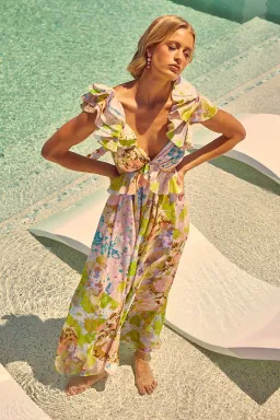 Zimmermann Pop Ruffle Sleeve Midi Dress in Patch Floral Size 0P / AU 6 for rent on The Volte - image 2