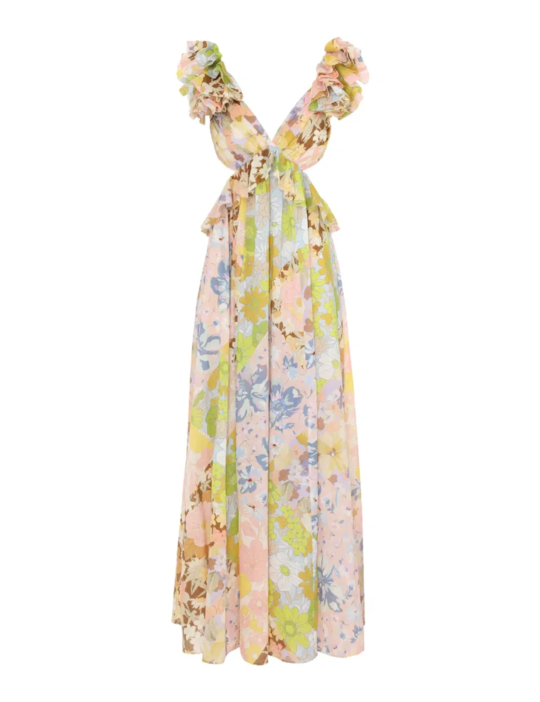 Zimmermann Pop Ruffle Sleeve Midi Dress in Patch Floral Size 0P / AU 6 for rent on The Volte - main image