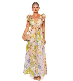 Zimmermann Pop Ruffle Sleeve Midi Dress in Patch Floral Size 0P / AU 6 for rent on The Volte - image 1