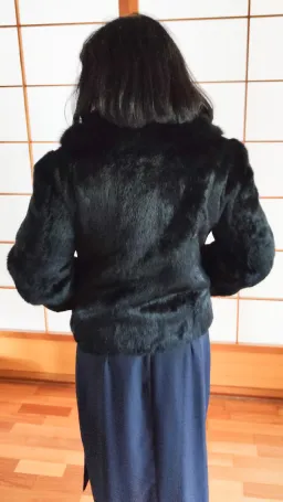 Black Genuine Rabbit Fur Jacket with Fox Collar in Small / AU 8 for rent on The Volte - image 3