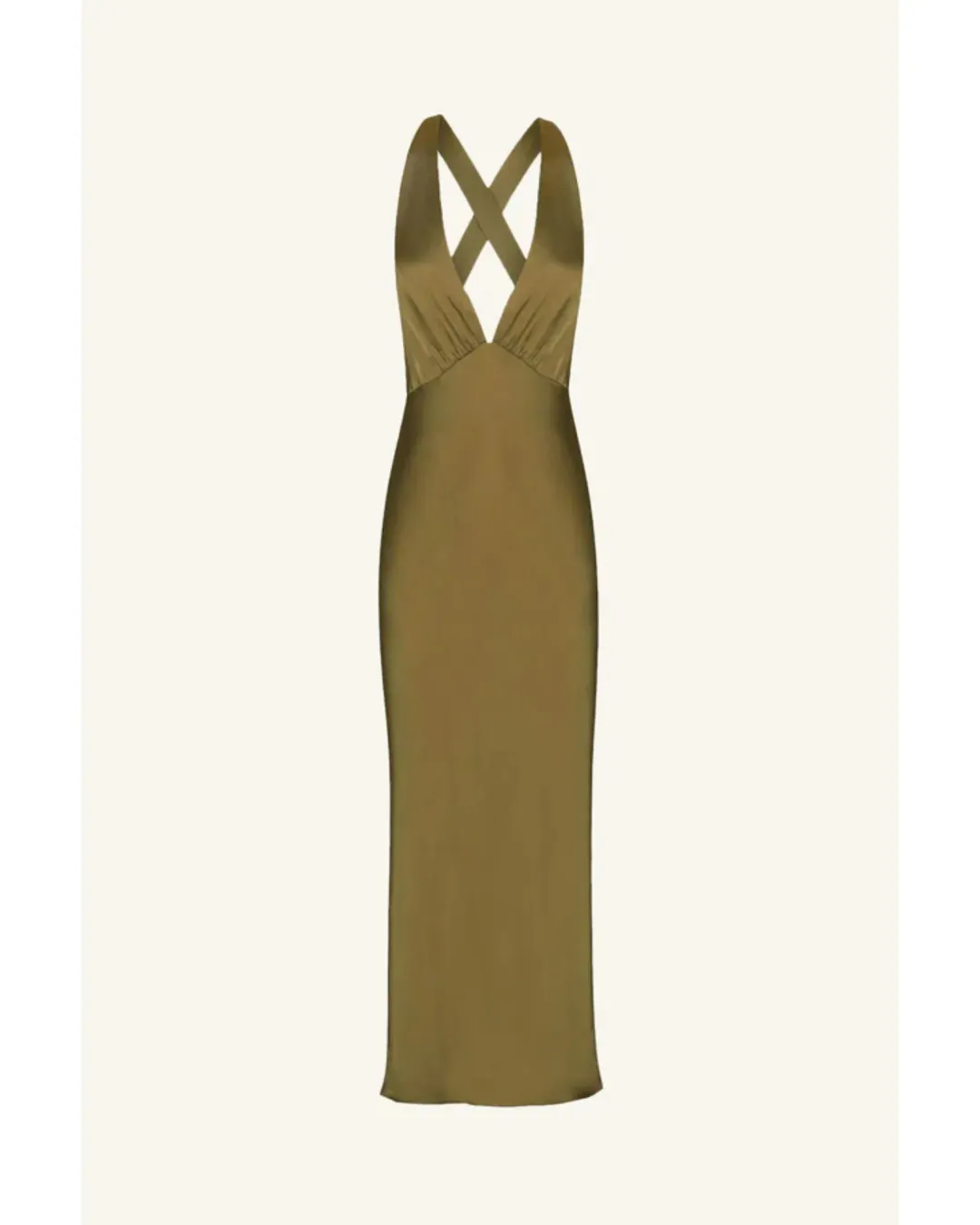 Shona Joy Arienzo Plunged Cross Back Midi Dress Green Olive Size AU 10 for rent on The Volte - main image