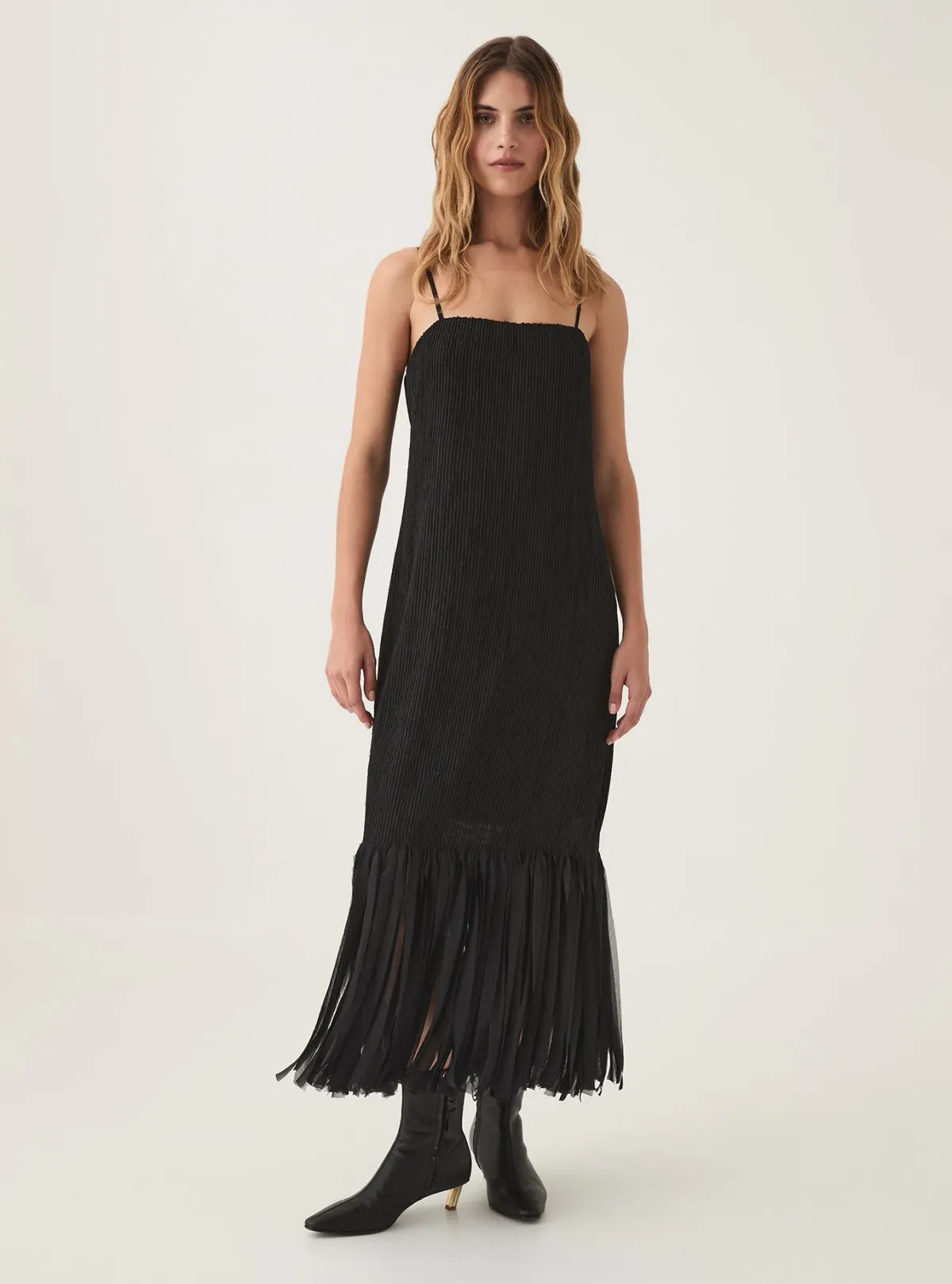 Aje Arris Fringed Maxi Dress Black Size 14 for rent on The Volte - main image