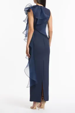 Carla Zampatti Crepe Ruffle Shoulder Gown Navy Size 6 for rent on The Volte - image 3