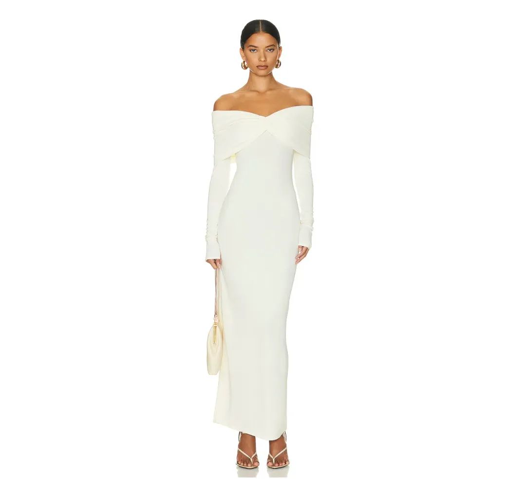 Helsa Matte Jersey Off Shoulder Maxi Dress Ivory Size L / AU 12 for rent on The Volte - main image