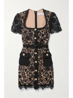Self Portrait Embellished Belted Guipure Lace Mini Dress Black Size 6 for rent on The Volte - image 4