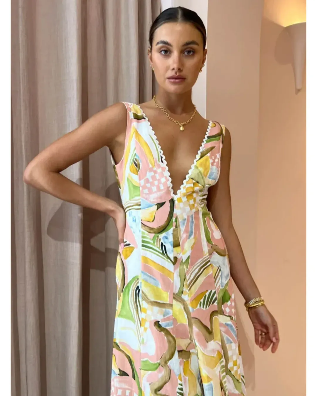 By Nicola Wavy Maxi Dress In Swirl Check Size AU 10 for rent on The Volte - main image