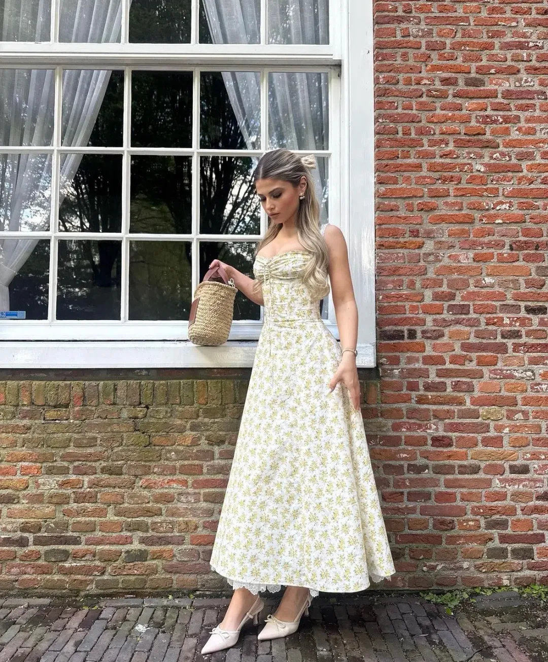 House of CB Rosalee Cotton Bustier Sundress White Vintage Floral Print Size S / AU 8 for rent on The Volte - main image