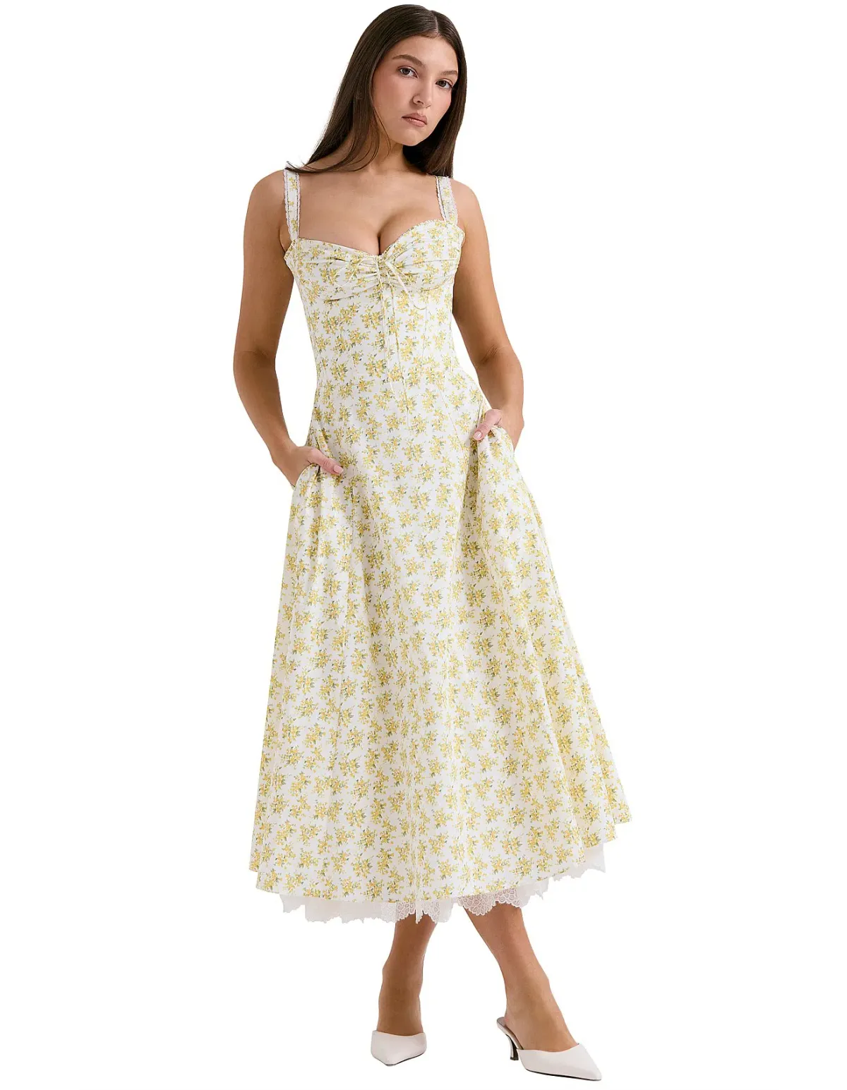 House of CB Rosalee Cotton Bustier Sundress White Vintage Floral Print Size S / AU 8 for rent on The Volte - main image