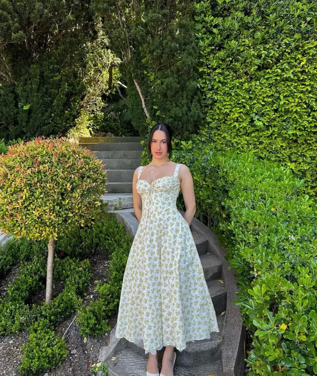 House of CB Rosalee Cotton Bustier Sundress White Vintage Floral Print Size S / AU 8 for rent on The Volte - main image