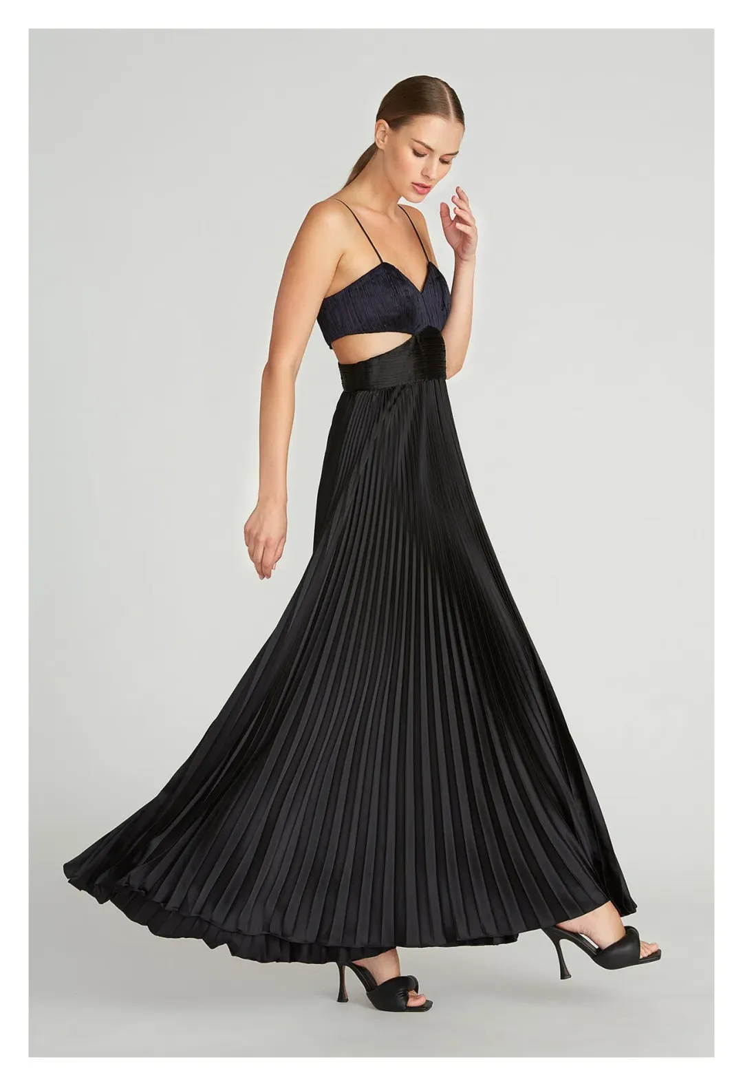 Amur Elodie Pleated Cut-Out Maxi Dress Navy & Black Size 8 for rent on The Volte - main image
