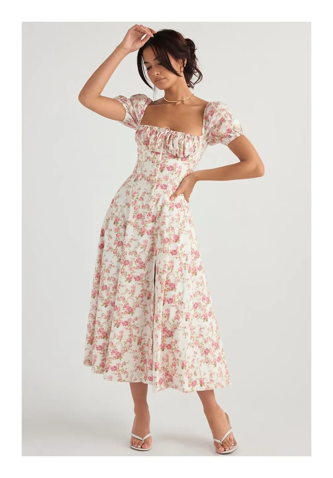 House of CB Tallulah Rose Print Puff Sleeve Midi Sundress Floral Size 12 for rent on The Volte - main image