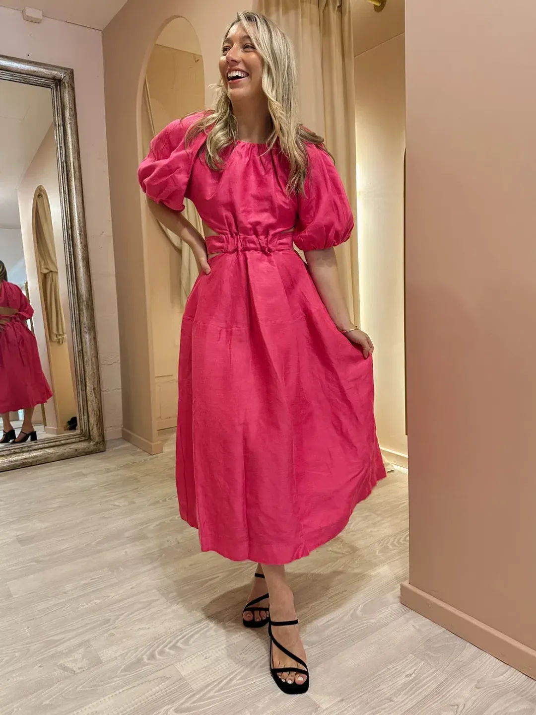 Aje Mimosa Cutout Midi Dress Hot Pink Size 6 for rent on The Volte - main image